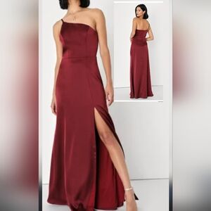 Lulu's Red One Shoulder Slit Gown